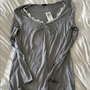 Torrid Gray Long Sleeve Top with Lace Trim